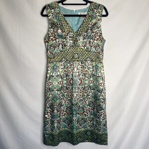 Rafael‎ Dress Women's Sz 10 Floral Sleeveless Sahara Sands Lined Turquoise Green